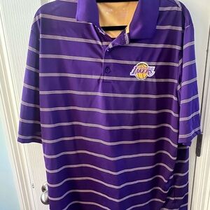 Mens Los Angeles Lakers Striped Polo Shirt XL NBA Purple Golf Performance Sports